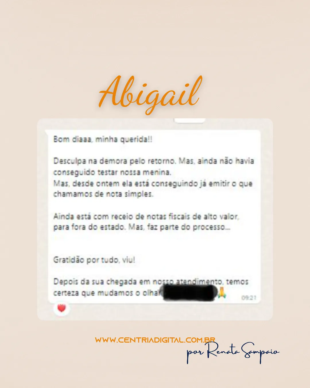 Depoimento de cliente sobre o trabalho estratégico de Renata Sampaio