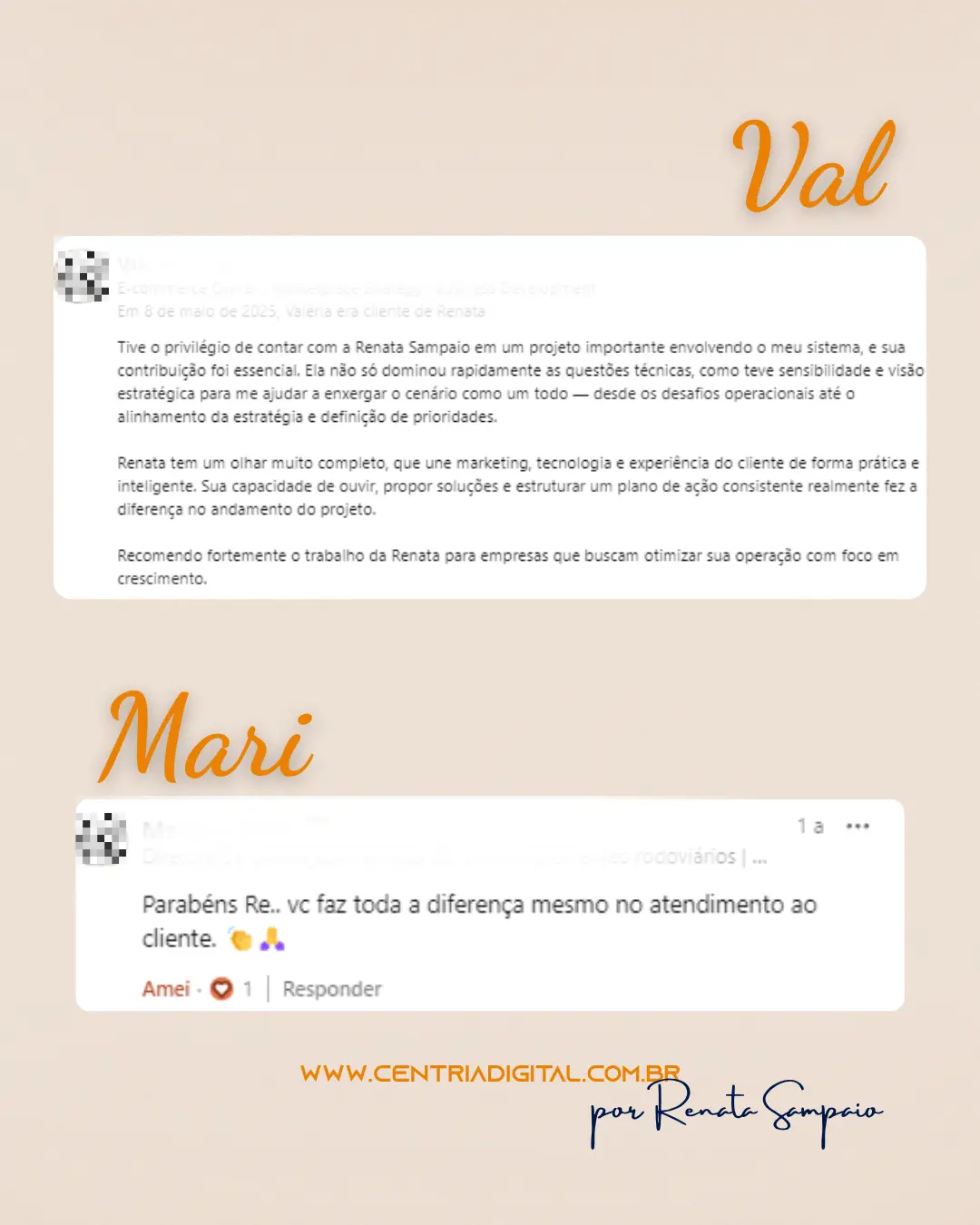 Depoimento de cliente sobre acompanhamento e relacionamento profissional
